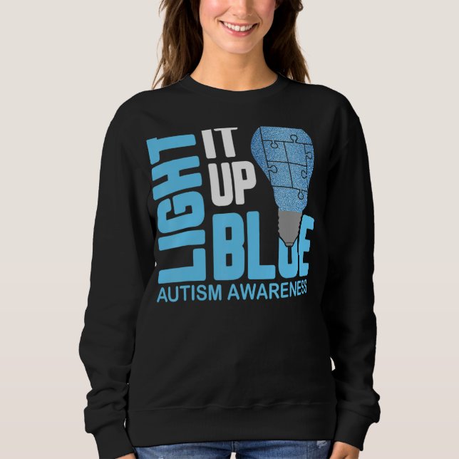 Light It Up Blue Autism Awareness Puzzle Piece Rib Sweatshirt (Front)