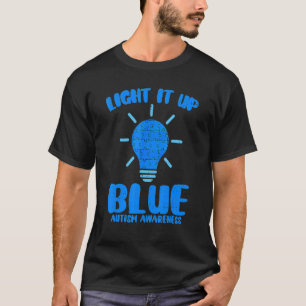 Light It Up Blue Autism Awareness Puzzle Piece Rib T-Shirt