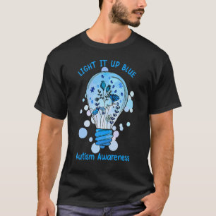 Light It Up Blue Autism Awareness Support Floral T-Shirt