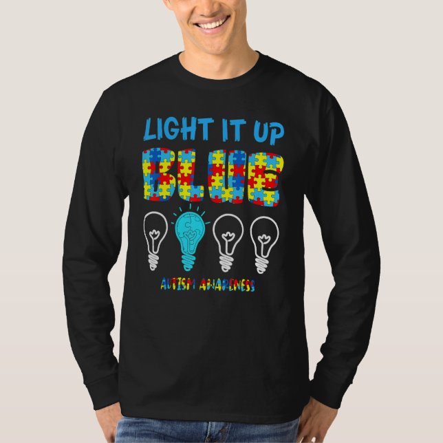 Light It Up Blue Autism Awareness Support Puzzle P T-Shirt (Front)
