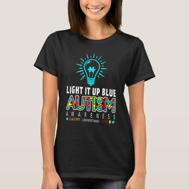 Light It Up Blue Autism Awareness Tee Puzzle Piece (Front)