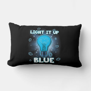 Light It Up Blue Autism Shirt I Wear Blue For Awar Lumbar Cushion