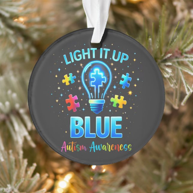 Light It Up Blue Autistic Autism Awareness Ornament (Tree)