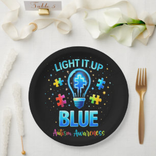 Light It Up Blue Autistic Autism Awareness Paper Plate