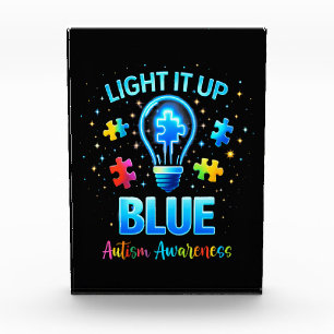 Light It Up Blue Autistic Autism Awareness Photo Block