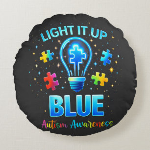 Light It Up Blue Autistic Autism Awareness Round Cushion