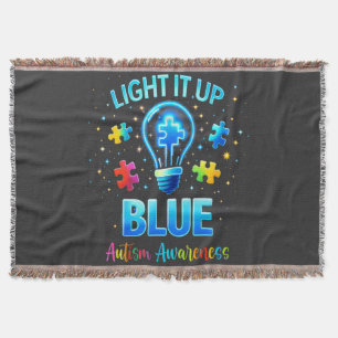 Light It Up Blue Autistic Autism Awareness Throw Blanket