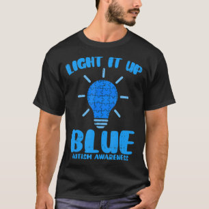 Light It Up Blue Funny Puzzle Piece Autism Awarene T-Shirt