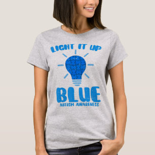 Light It Up Blue Funny Puzzle Piece Autism Awarene T-Shirt