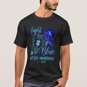 Light It Up Blue Puzzle Butterfly Ribbon Autism Aw T-Shirt