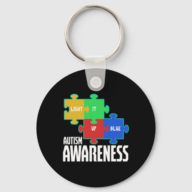 Light It Up Blue Puzzle Inspirational Autism Aware Key Ring (Front)