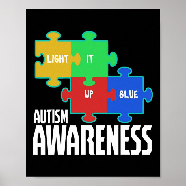 Light It Up Blue Puzzle Inspirational Autism Aware Poster (Front)