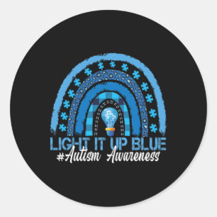Light It Up Blue Rainbow Autism Awareness  Classic Round Sticker