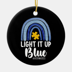 Light It Up Blue Rainbow Autism Awareness Family Ceramic Tree Decoration