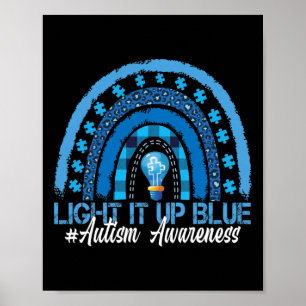 Light It Up Blue Rainbow Autism Awareness Poster