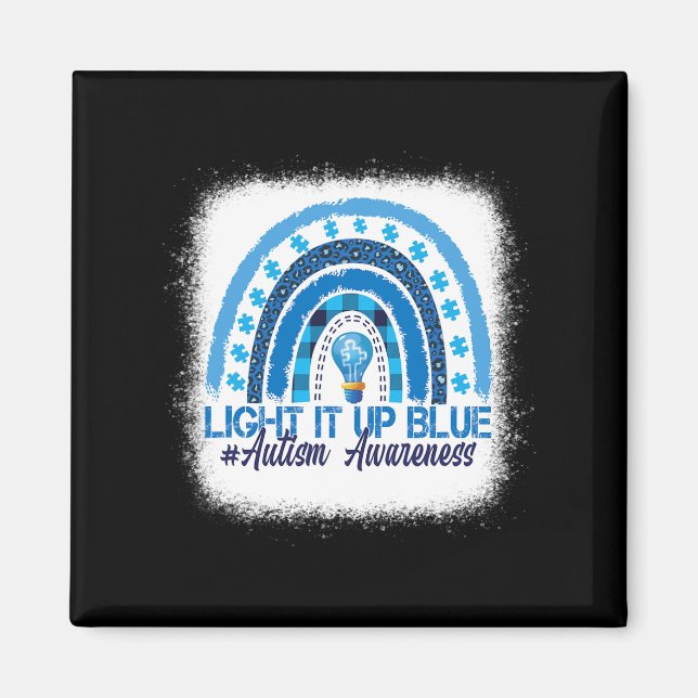 Light It Up Blue Rainbow Bleached Autism Awareness Magnet (Front)