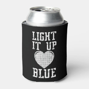 Light It Up Blue shirt Autism Awareness Puzzle Pie Can Cooler