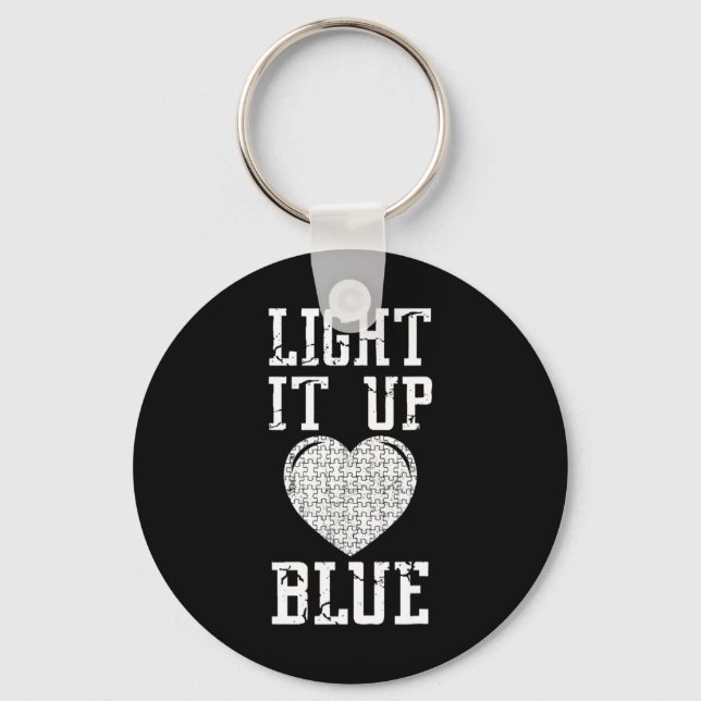 Light It Up Blue shirt Autism Awareness Puzzle Pie Key Ring (Front)