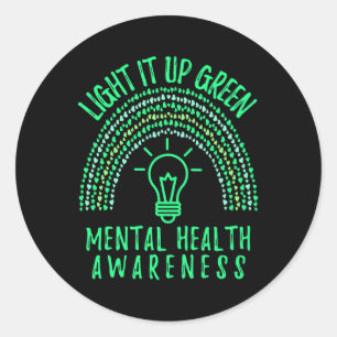 Light It Up Green Mental Health Awareness Rainbow  Classic Round Sticker