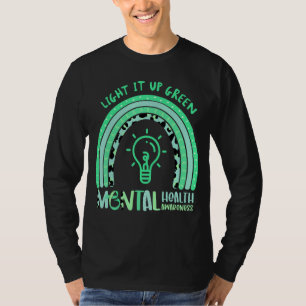 Light It Up Green Mental Health Awareness Rainbow  T-Shirt