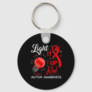Light It Up Red Autism Awareness Ribbon Puzzle Pie Key Ring