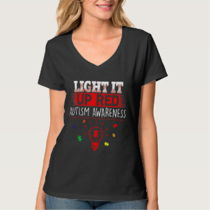 Light It Up Red  Puzzle Piece Autism Awareness T-Shirt
