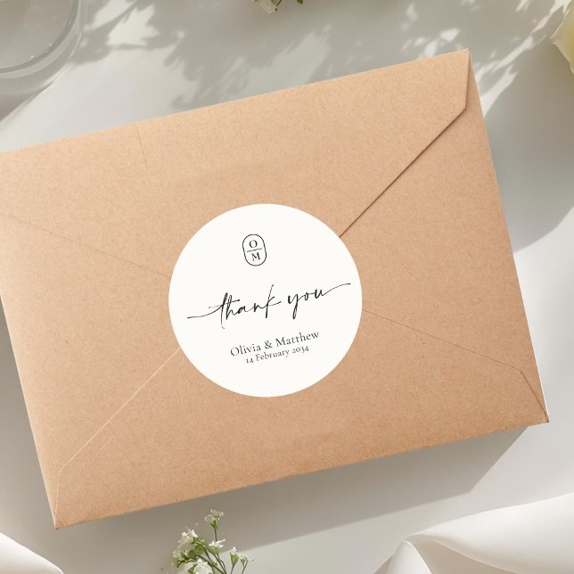 Light Ivory | Chic & Modern Wedding Monogram  Classic Round Sticker (Creator Uploaded)