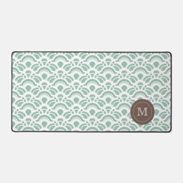 Light Jade Pattern Monogram Desk Mat (Front)