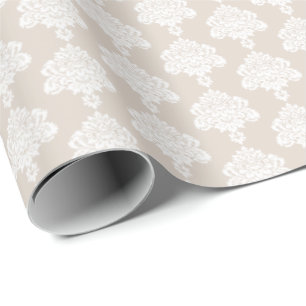 Light Khaki   White Damask Wrapping Paper