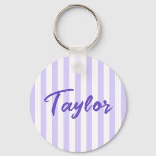 Light Lavender and White Cabana Stripe Key Ring