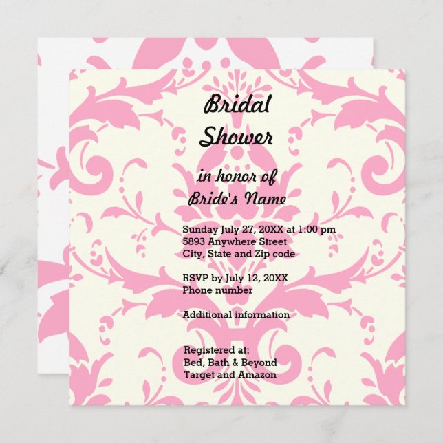 Light Lavender Damask Bridal Shower Invitation (Front/Back)