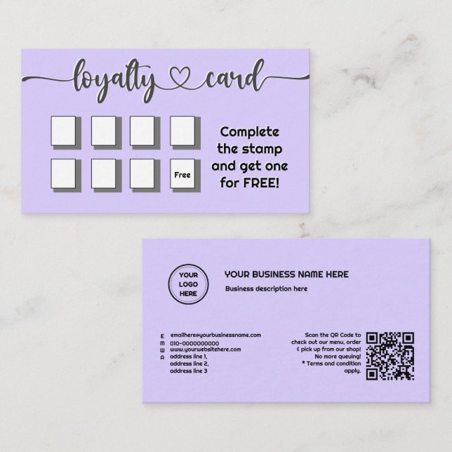 Light Lavender Minimal Add Your Logo QR Code Loyalty Card (Front/Back)
