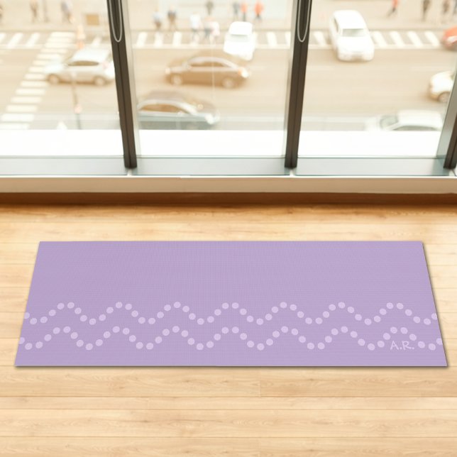 Light Lavender Minimal Dotted Wavy Lines Initials Yoga Mat (Disclaimer: This image is a digital mockup.)