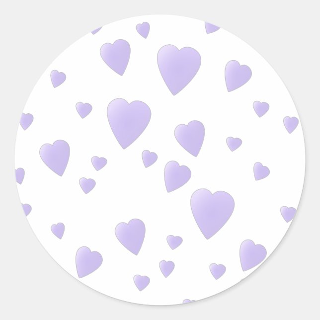 Light Lilac and White Love Hearts Pattern. Classic Round Sticker (Front)