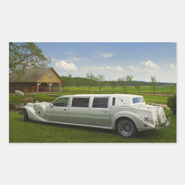 Light limousine in the meadow rectangular sticker (Front)