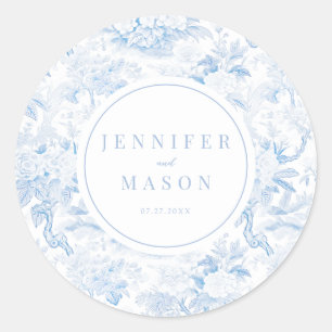 Light lue chinoiserie wedding monogram stickers