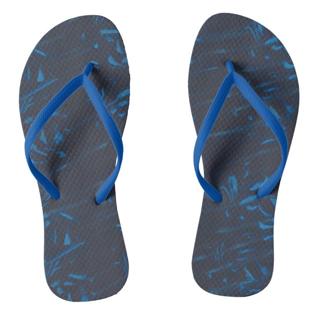 Light Medium Blue Abstract on Black FlipFlops (Footbed)