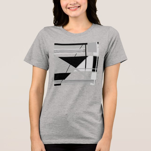 Light & Medium Grey Black Geometric Abstract Art  Tri-Blend Shirt (Front)