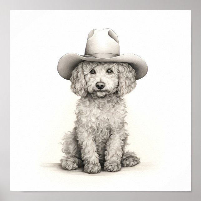 Light minimalist pencil line drawing of a Poodle Poster (Front)
