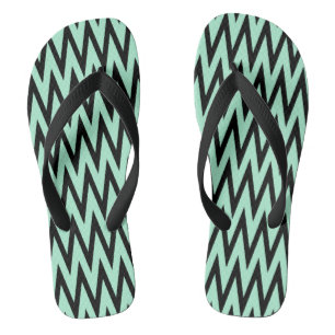 Light Mint Green and Black Zigzag Jandals