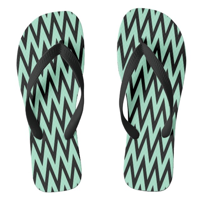 Light Mint Green and Black Zigzag Jandals (Footbed)