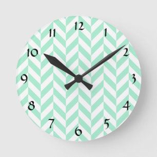 Light Mint Green Chevron Pattern Round Clock