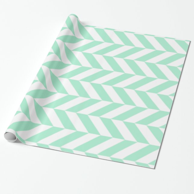 Light Mint Green Chevron Pattern Wrapping Paper (Unrolled)