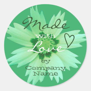 Light Mint Green Flower Blossom Made with Love Classic Round Sticker