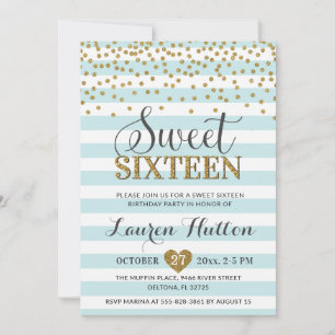 Light Mint Green Gold Sweet Sixteen Party Birthday Invitation