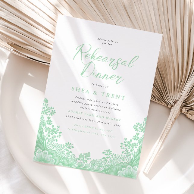 Light Mint Green Lace Rehearsal Dinner  Invitation (Creator Uploaded)