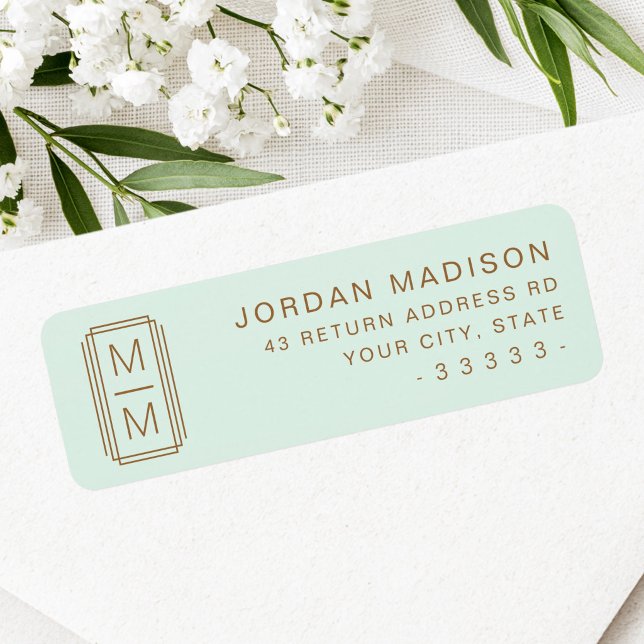 Light mint green monogram return address (Light mint green monogram return address label)