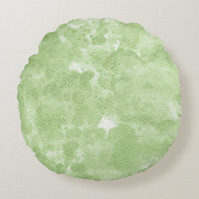 Light Mint Green Watercolor Splash Pattern Round Cushion (Front)