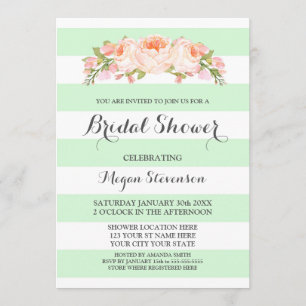 Light Mint Stripes Watercolor Floral Bridal Shower Invitation