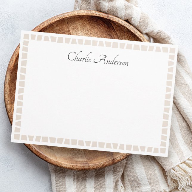Light mocha brown mosaic border name white card (Light mocha brown mosaic border name white note card)